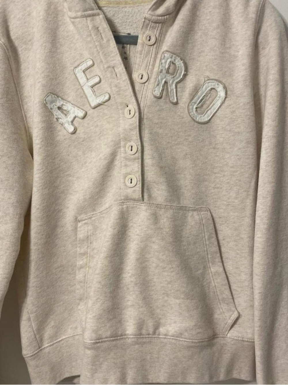 Aeropostale Beige Henley Button Pullover Hoodie